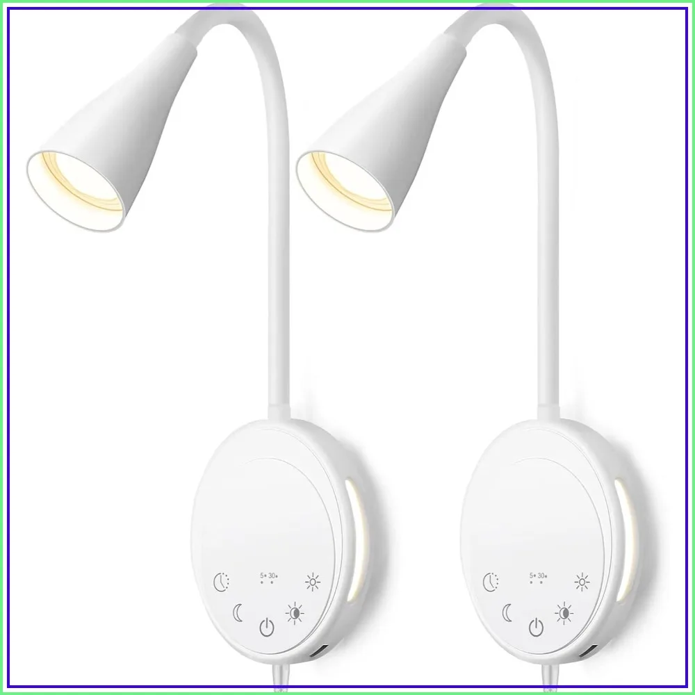 LED Wall Mount Reading Light, Bedside Reading Lights with Touch Control, 5 Dimmable, USB Output, Night Light & Timers, Flexible Gooseneck Headboard Lights, White-2P
LED Wall Mount Reading Light, Bedside Reading Lights with Touch Control, 5 Dimmable, USB Output, Night Light & Timers, Flexible Gooseneck Headboard Lights, White-2P