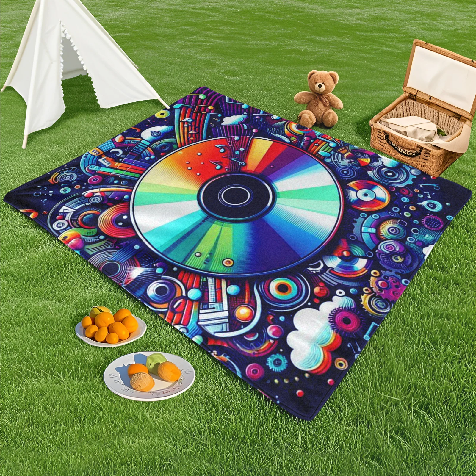 Bold Black CD With Colorful Lines And Music Notes Outdoor Blanket For Camping Picnic And Beach Relaxation
Bold Black CD With Colorful Lines And Music Notes Outdoor Blanket For Camping Picnic And Beach Relaxation