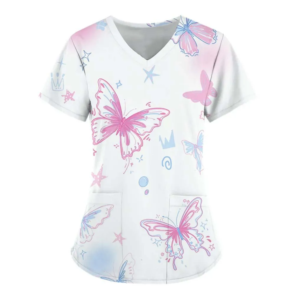 2025 new European and American women's nursing uniform V-neck short sleeved 3D butterfly print with pocket nursing uniform
2025 new European and American women's nursing uniform V-neck short sleeved 3D butterfly print with pocket nursing uniform
