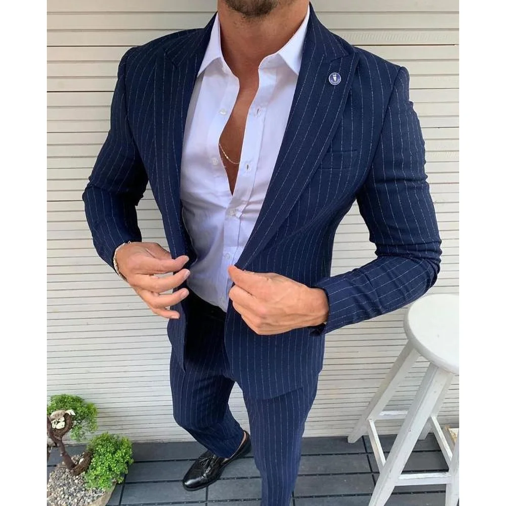 Elegant Peak Lapel Striped Men Suits Summer Fashion Single Breasted Smart Casual Wear Chic Wedding Party Tuxedo Two Piece
Elegant Peak Lapel Striped Men Suits Summer Fashion Single Breasted Smart Casual Wear Chic Wedding Party Tuxedo Two Piece