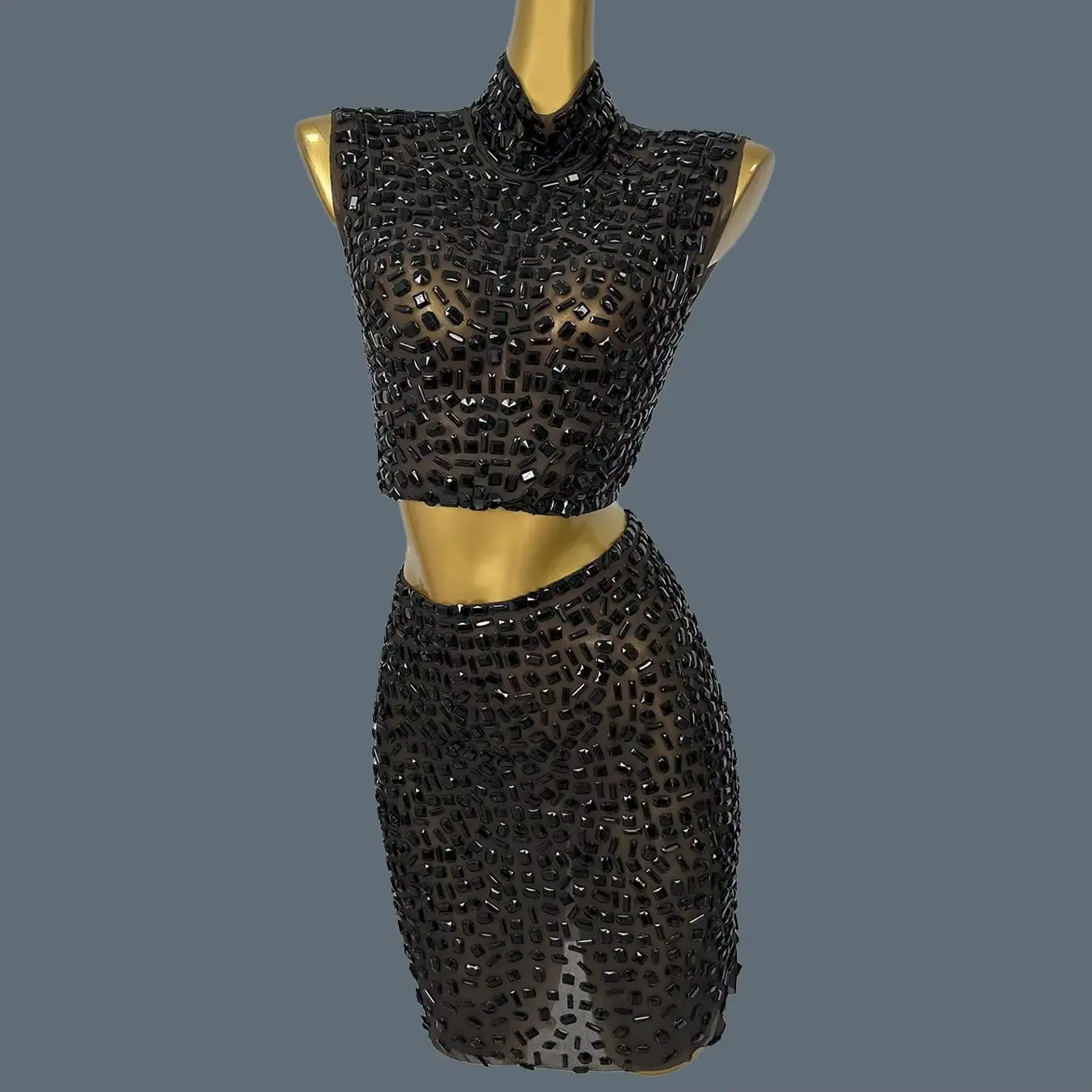 Summer Sparkly Black Rhinestone Dress Suit Sexy Sheer Mesh Women Crop Tops Mini Skirt 2Pieces Set Birthday Party Outfit bingkuai
Summer Sparkly Black Rhinestone Dress Suit Sexy Sheer Mesh Women Crop Tops Mini Skirt 2Pieces Set Birthday Party Outfit bingkuai