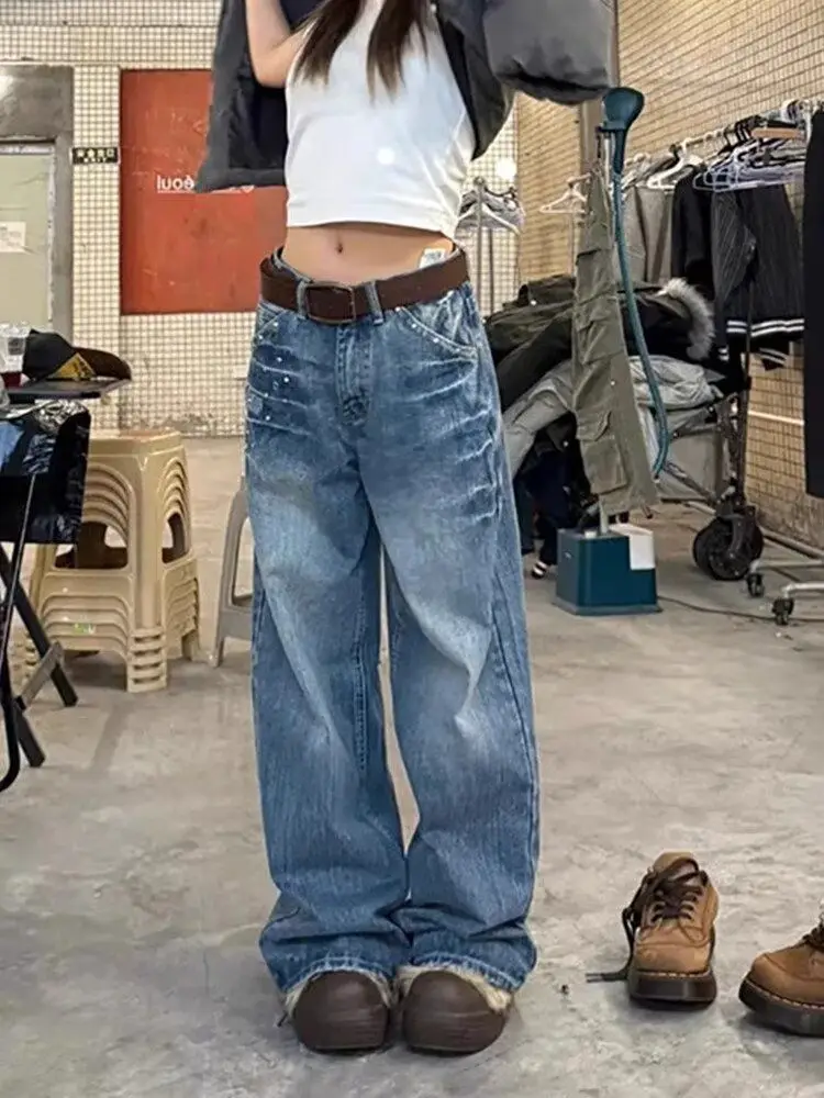 Deeptown Vintage Rivet Women Jeans Y2k Harajuku Washed Wide Leg High Waist American Style Denim Pants Baggy Streetwear Trousers
Deeptown Vintage Rivet Women Jeans Y2k Harajuku Washed Wide Leg High Waist American Style Denim Pants Baggy Streetwear Trousers