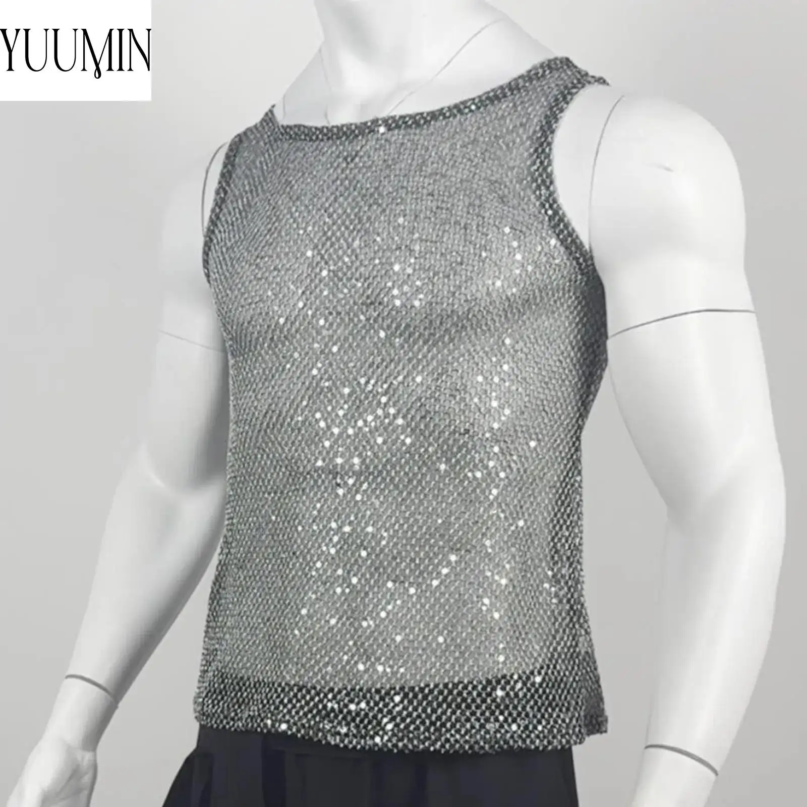 Mens Sexy Shiny Sequin Sheer Mesh Sleeveless Tank Top Stretchy Breathable for Rave Music Festival Night Club Party Performance
Mens Sexy Shiny Sequin Sheer Mesh Sleeveless Tank Top Stretchy Breathable for Rave Music Festival Night Club Party Performance