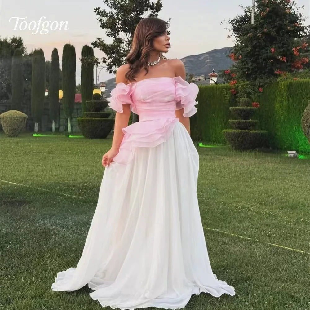 Toofgon Sweet Pink Customized A Line Prom Dresses Off Shoulder Saudi Arabic Evening Dress Organza Formal Wedding Bridesmaid Gown
Toofgon Sweet Pink Customized A Line Prom Dresses Off Shoulder Saudi Arabic Evening Dress Organza Formal Wedding Bridesmaid Gown