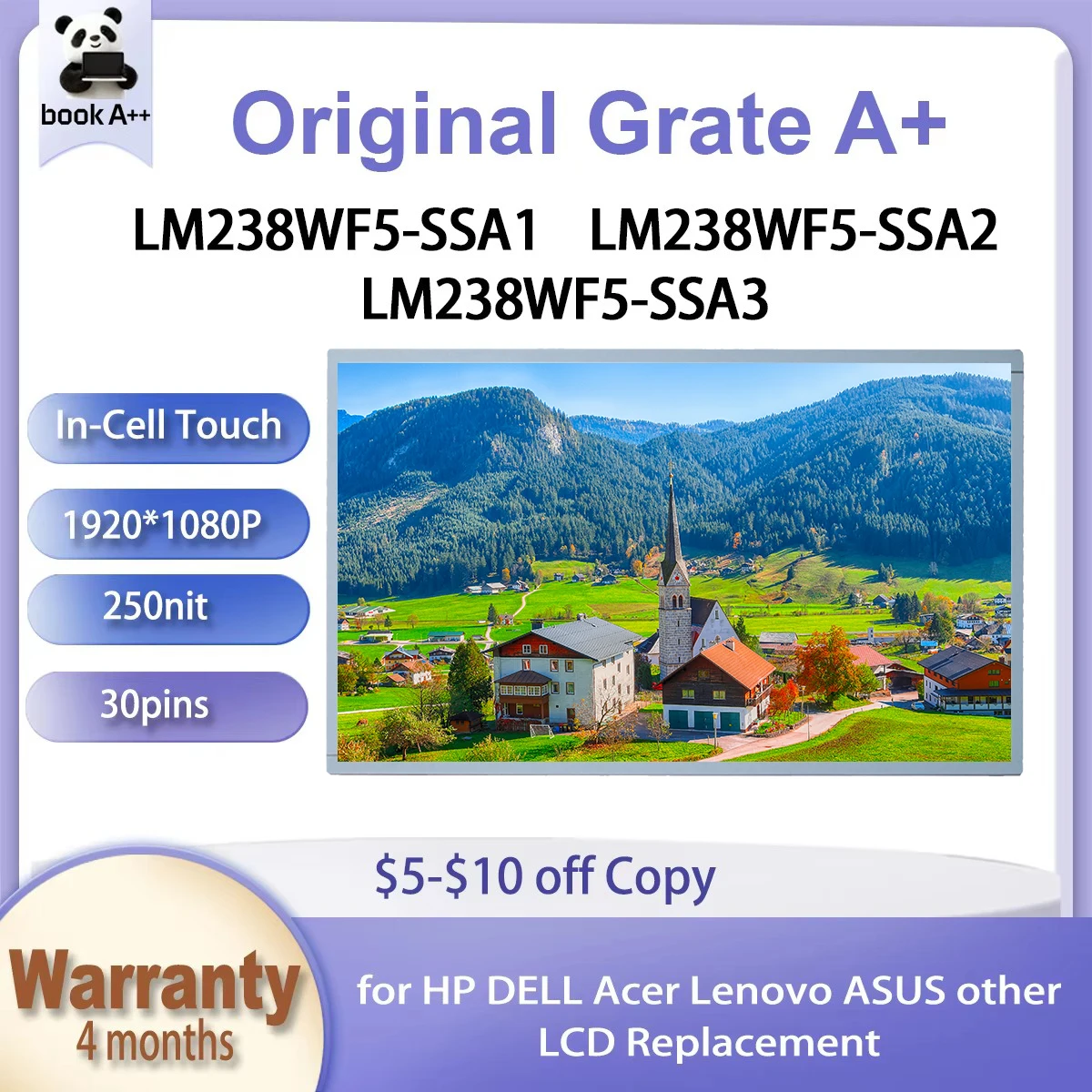 Original New LM238WF5-SSA1 LM238WF5-SSA2 LM238WF5-SSA3 Touch Screen for HP Dell Lenovo 23.8 Inch All-In-one Computer LCD Display
Original New LM238WF5-SSA1 LM238WF5-SSA2 LM238WF5-SSA3 Touch Screen for HP Dell Lenovo 23.8 Inch All-In-one Computer LCD Display