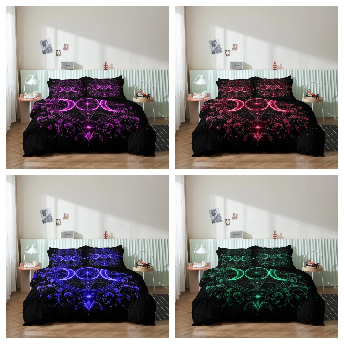 3pcs Set Fuchsia Purple Crescent Moon Symbol Duvet Cover, Elegant Vine Leaf Celestial Pattern Bedding, Holiday Family Decor
3pcs Set Fuchsia Purple Crescent Moon Symbol Duvet Cover, Elegant Vine Leaf Celestial Pattern Bedding, Holiday Family Decor