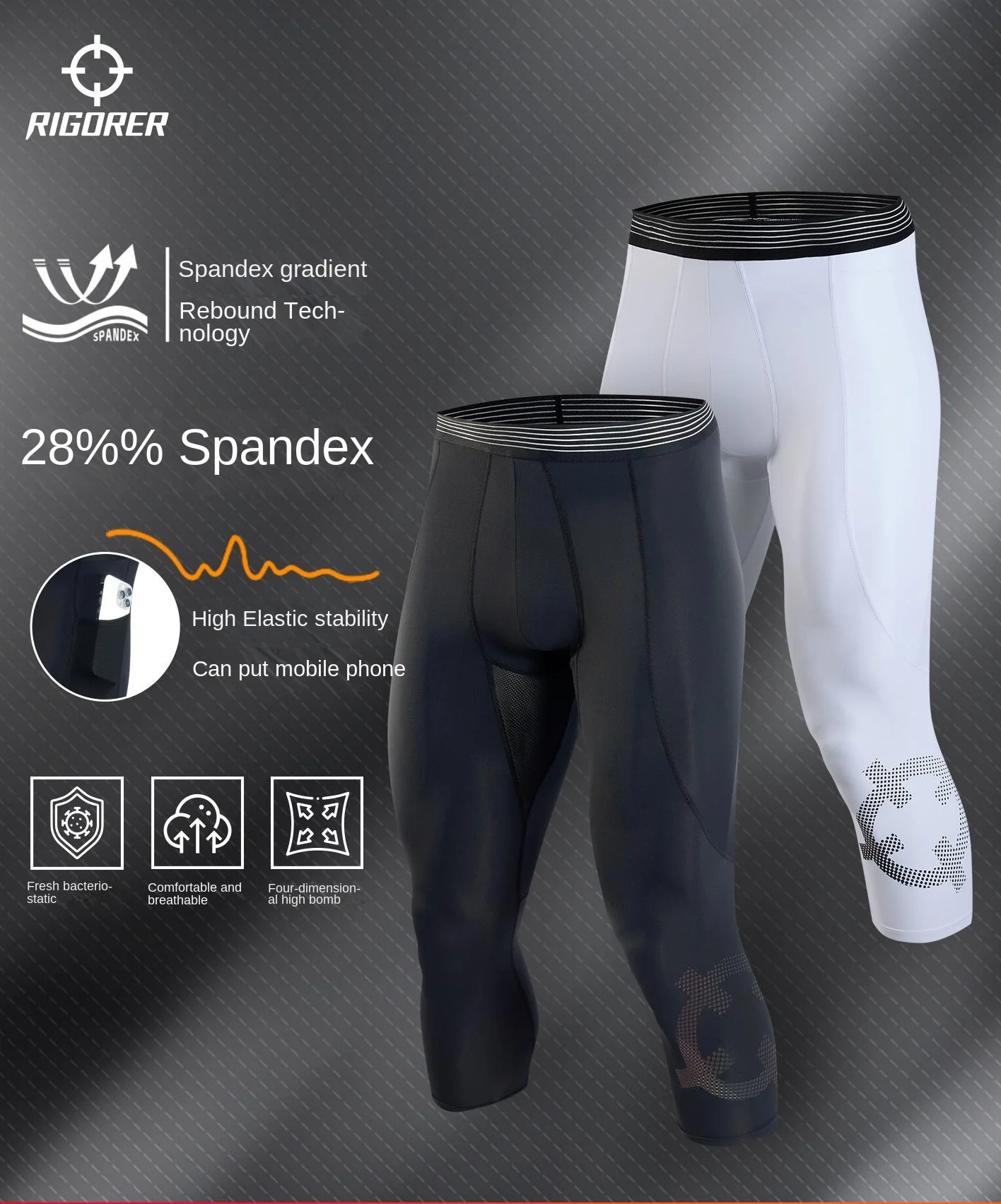 Компрессионные брюки RIGORER из спандекса, баскетбольные узкие брюки с восемью точками, мужские быстросохнущие дышащие тренировочные брюки для фитнеса
Компрессионные брюки RIGORER из спандекса, баскетбольные узкие брюки с восемью точками, мужские быстросохнущие дышащие тренировочные брюки для фитнеса