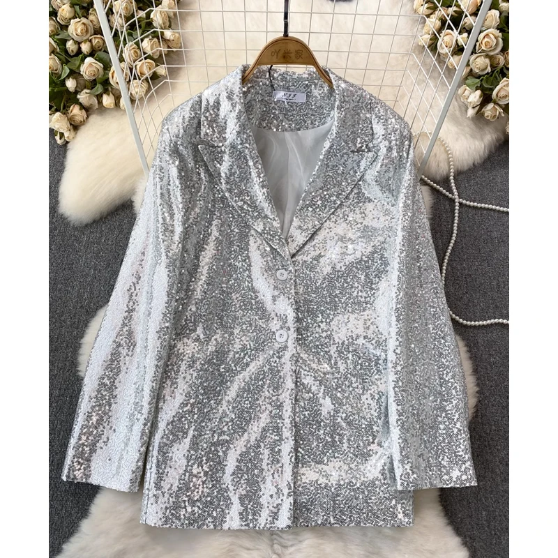 SuperAen European and American Fashion Long-sleeved Sequined Blazer Women's Casual Loose Blazer
SuperAen European and American Fashion Long-sleeved Sequined Blazer Women's Casual Loose Blazer