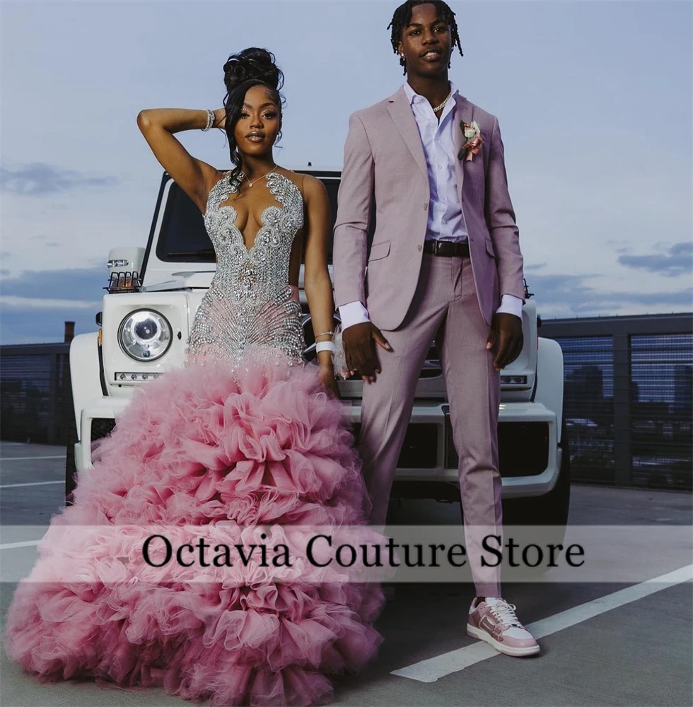 Pink O Neck Long Prom Dresses For Black Girls Bead Crystal Rhinestone 2024 Birthday Luxury Dress Ruffles Evening Gown Customized
Pink O Neck Long Prom Dresses For Black Girls Bead Crystal Rhinestone 2024 Birthday Luxury Dress Ruffles Evening Gown Customized