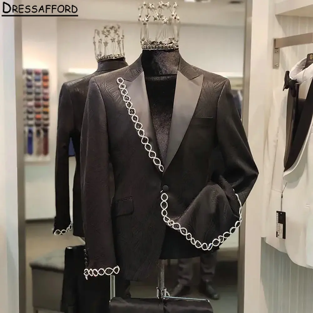 Black Jacquard Men Suits For Wedding Crystal Pearls Groom Tuxedos 2 Pieces Jacket Pants Prom Blazers Customized
Black Jacquard Men Suits For Wedding Crystal Pearls Groom Tuxedos 2 Pieces Jacket Pants Prom Blazers Customized