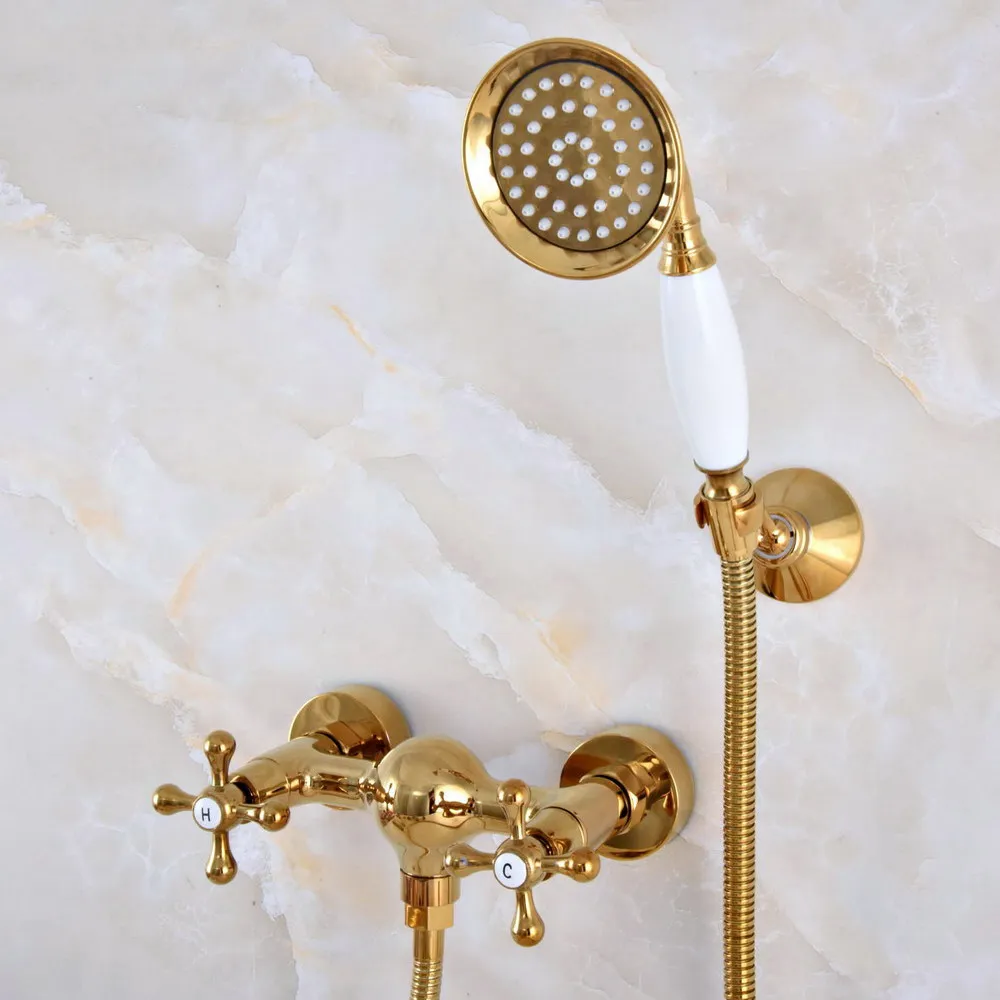 Modern Polished Gold Color Brass Wall Mount Bathtub Faucet with Handheld Shower Set +1.5M Hose Mixer Tap 2na970
Modern Polished Gold Color Brass Wall Mount Bathtub Faucet with Handheld Shower Set +1.5M Hose Mixer Tap 2na970
