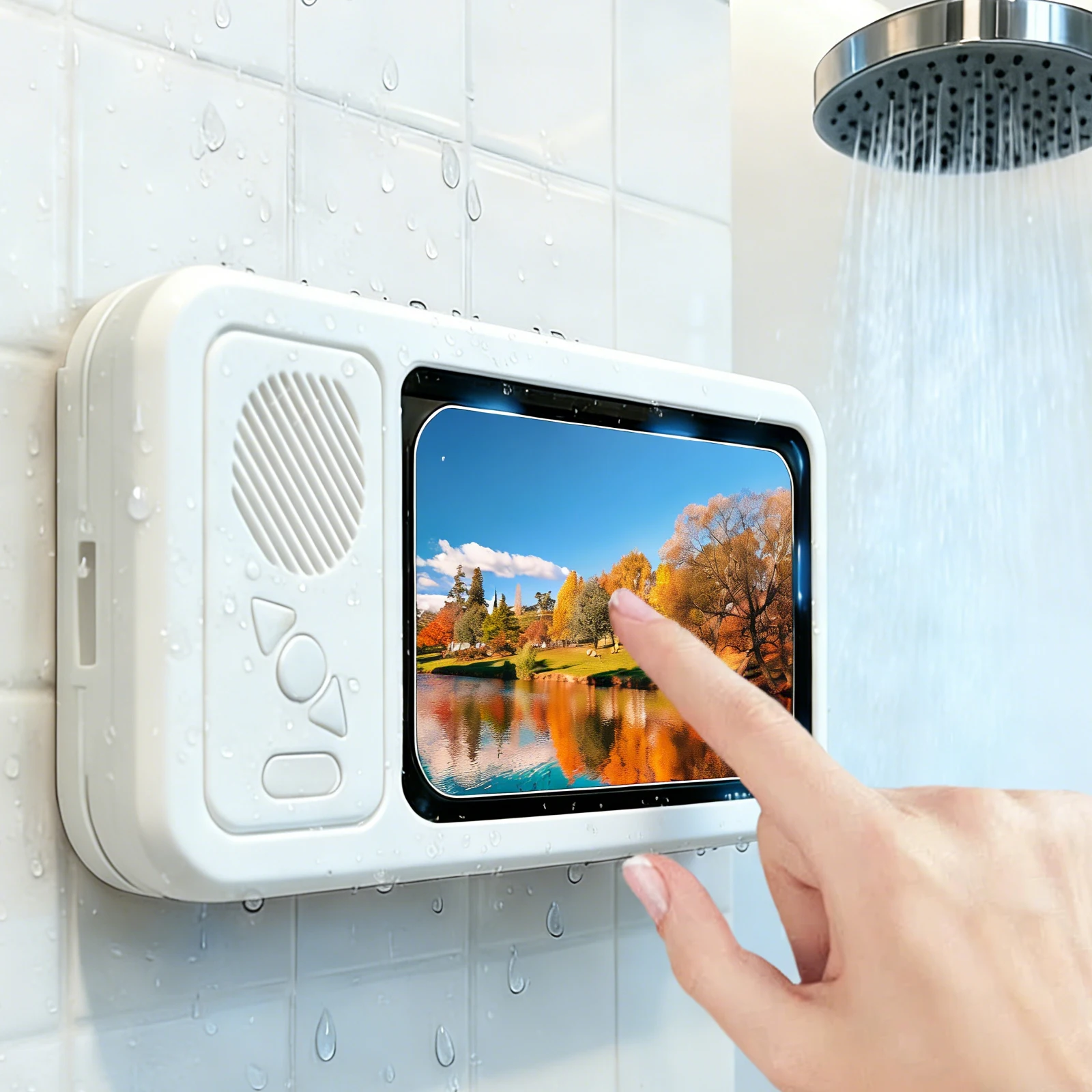 Shower Phone Holder IPX5 Waterproof Clear Sound & 480 Rotation Wall Mounted Phoneholder with Wireless BT Speaker for Bathroom Wall Kitchen(White)
Shower Phone Holder IPX5 Waterproof Clear Sound & 480 Rotation Wall Mounted Phoneholder with Wireless BT Speaker for Bathroom Wall Kitchen(White)