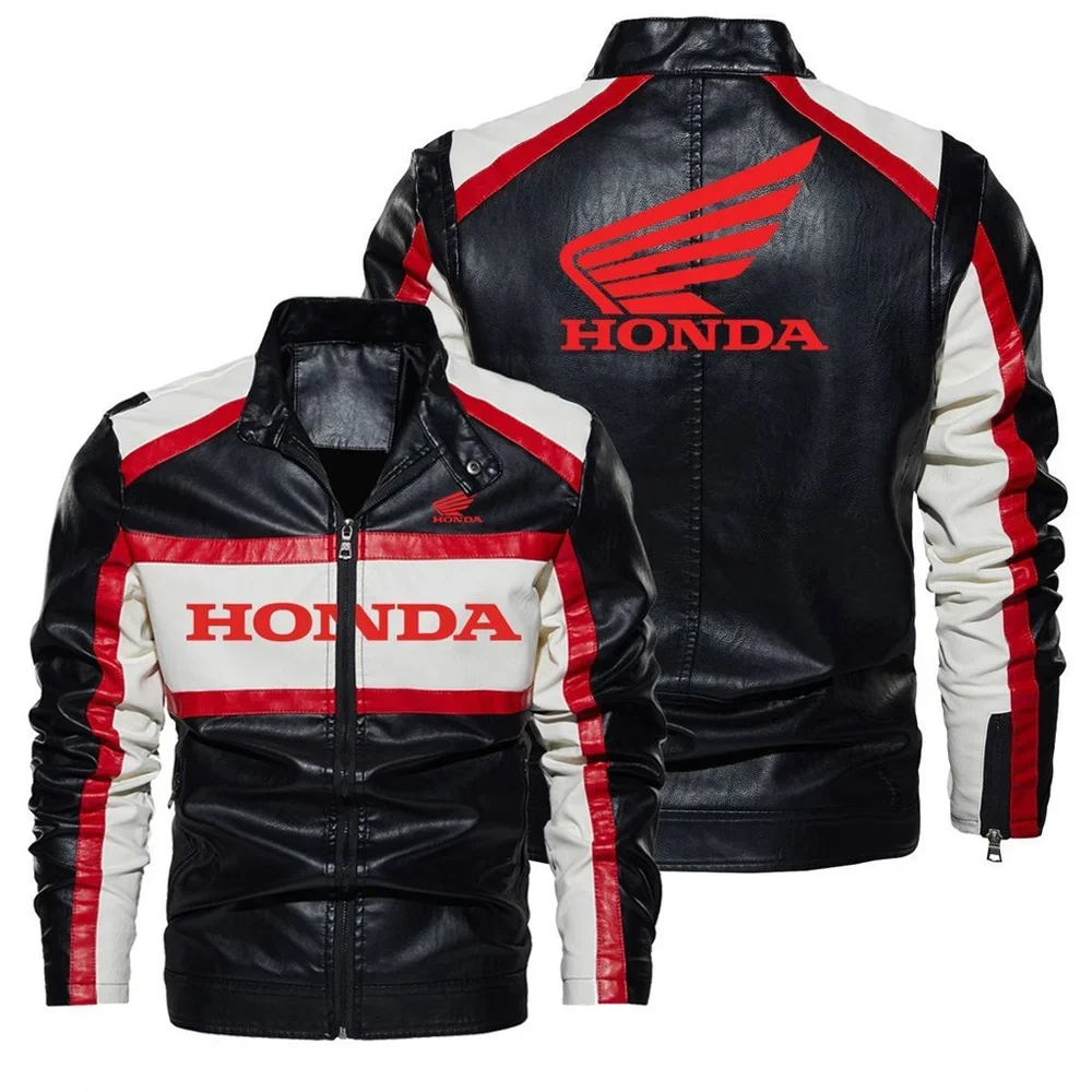 Honda Leather Jacket, High Neck, Zipper Design, Contrasting Colors, Motorcycle Windproof Leather Jacket, Men's Clothing
Honda Leather Jacket, High Neck, Zipper Design, Contrasting Colors, Motorcycle Windproof Leather Jacket, Men's Clothing