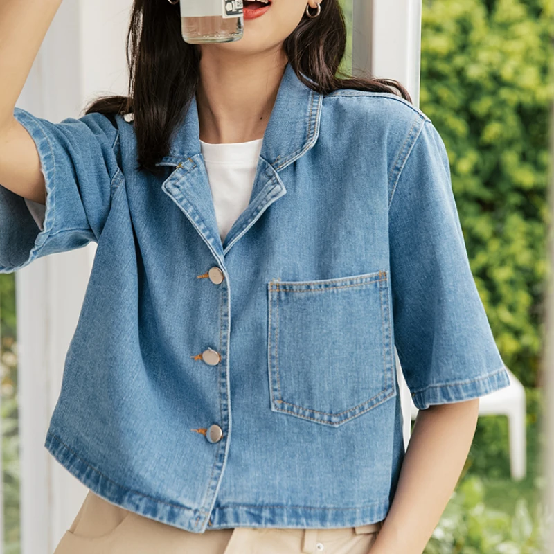 Jackets Vintage Women Denim Summer Crop Fashion Hong Kong Style Casual Tops Short Sleeve Turn-down Collar Party Harajuku Girls
Jackets Vintage Women Denim Summer Crop Fashion Hong Kong Style Casual Tops Short Sleeve Turn-down Collar Party Harajuku Girls