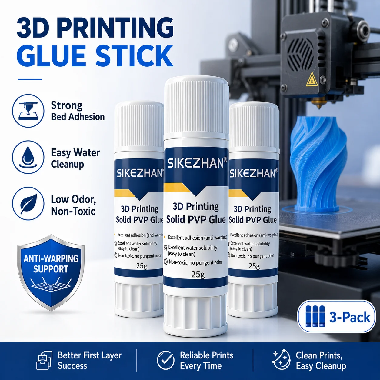 3D Printer Solid Glue Stick 25g PVP Adhesive Anti-Warping for PLA, ABS, PETG Filament Heated Bed Build Plate, Washable Non-Toxic
3D Printer Solid Glue Stick 25g PVP Adhesive Anti-Warping for PLA, ABS, PETG Filament Heated Bed Build Plate, Washable Non-Toxic