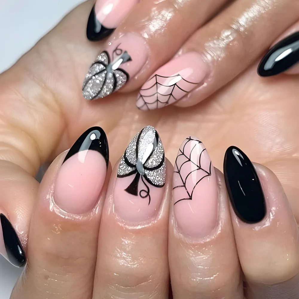 2026 New Minimalist Halloween Short Nail Art with Black Edge Spiderweb Design and Glitter Pumpkin Teardrop Nail Stickers
2026 New Minimalist Halloween Short Nail Art with Black Edge Spiderweb Design and Glitter Pumpkin Teardrop Nail Stickers