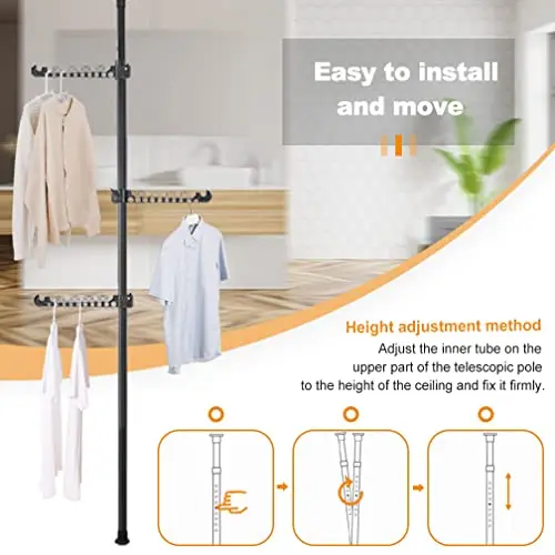 Adjustable Floor-To-Ceiling Garment Rack With 6 Hanging Tiers Black Standing Clothes Organizer Easy Install Move
Adjustable Floor-To-Ceiling Garment Rack With 6 Hanging Tiers Black Standing Clothes Organizer Easy Install Move
