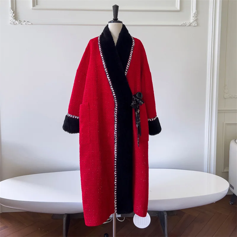 2023 Fashion Women Jacket Wool Contrast Diagonal Collar Drop Shoulder Sleeves Female Super Warm Soft Thicken Winter Long Coat
2023 Fashion Women Jacket Wool Contrast Diagonal Collar Drop Shoulder Sleeves Female Super Warm Soft Thicken Winter Long Coat