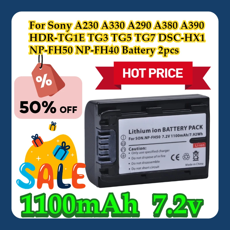 For Sony A230 A330 A290 A380 A390 HDR-TG1E TG3 TG5 TG7 DSC-HX1 NP-FH50 NP-FH40 1100mAh Battery 2pcs
For Sony A230 A330 A290 A380 A390 HDR-TG1E TG3 TG5 TG7 DSC-HX1 NP-FH50 NP-FH40 1100mAh Battery 2pcs