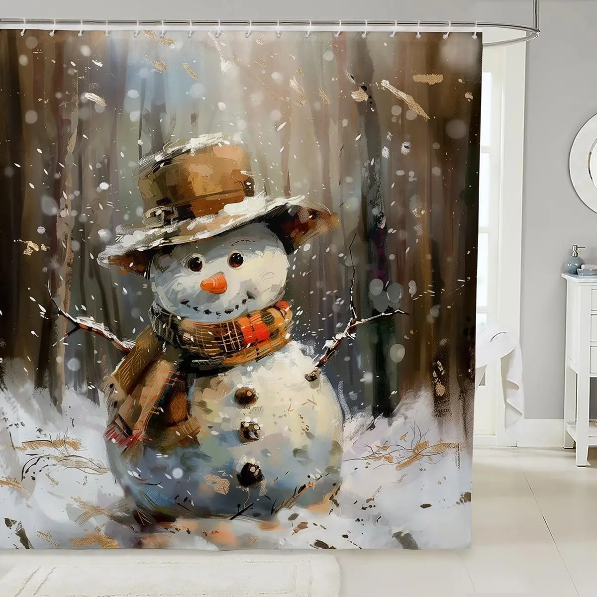Винтажная рождественская занавеска для душа со снеговиком в фермерском доме и зимним дизайном снежинки, декор для ванной комнаты в деревенском праздничном стиле
Винтажная рождественская занавеска для душа со снеговиком в фермерском доме и зимним дизайном снежинки, декор для ванной комнаты в деревенском праздничном стиле