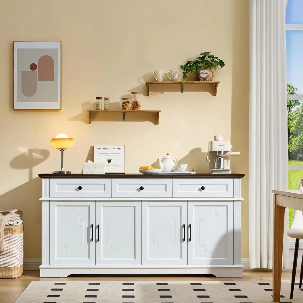 Elegant White 4-Door 3-Drawer Sideboard Cabinet for Kitchen, Dining, and Living Room Storage
Elegant White 4-Door 3-Drawer Sideboard Cabinet for Kitchen, Dining, and Living Room Storage