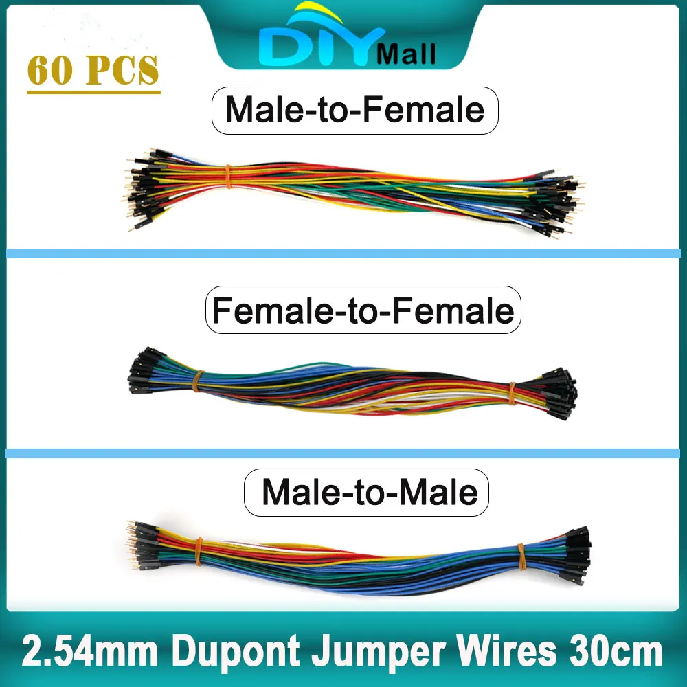 60PCS 2.54mm Dupont Jumper Wires 30cm 22AWG Silicone Cable Gold-Plated Terminals for Arduino Raspberry Pi PCB DIY Projects
60PCS 2.54mm Dupont Jumper Wires 30cm 22AWG Silicone Cable Gold-Plated Terminals for Arduino Raspberry Pi PCB DIY Projects