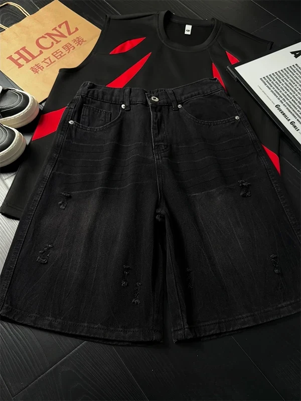 Cleanfit Loose Fit Lightning Pattern Ripped Denim Shorts Men's American Wash Five-Quarter Pants Straight Leg mid Waist
Cleanfit Loose Fit Lightning Pattern Ripped Denim Shorts Men's American Wash Five-Quarter Pants Straight Leg mid Waist