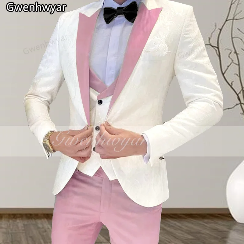 Gwenhwyfar Wedding Suits White Jacquard With Pink Collar Tuxedo 3 Pcs Groom Terno Suits For Men(Jacket+Vest+Pants)
Gwenhwyfar Wedding Suits White Jacquard With Pink Collar Tuxedo 3 Pcs Groom Terno Suits For Men(Jacket+Vest+Pants)