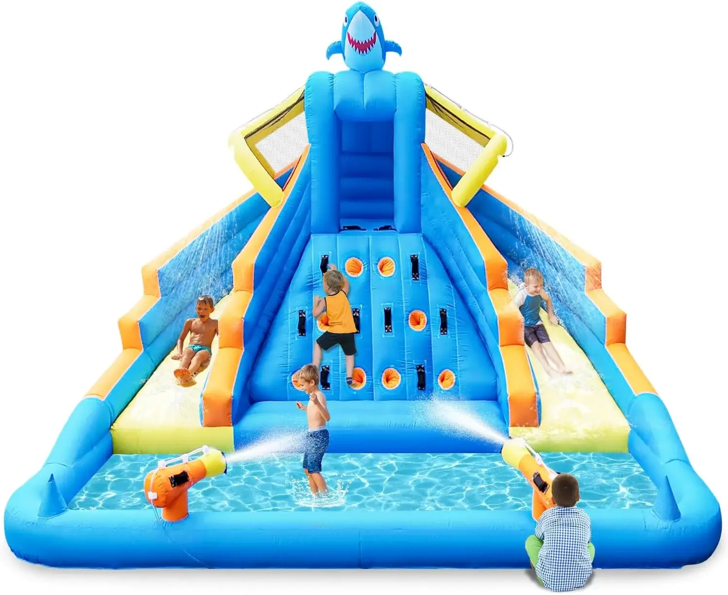 Inflatable Water Slide, 13FT Shark-Themed Large Bounce House with Dual Slides, Climbing Wall, Deep Pool, Water Cannon, 680W Blow
Inflatable Water Slide, 13FT Shark-Themed Large Bounce House with Dual Slides, Climbing Wall, Deep Pool, Water Cannon, 680W Blow