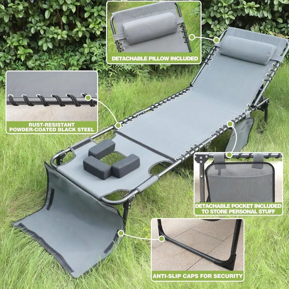 Outdoor Chaise Lounge Chair With Arm Face Hole, Portable Tanning Chair With 5Position Adjustable Back, Detachable Pillow And Po
Outdoor Chaise Lounge Chair With Arm Face Hole, Portable Tanning Chair With 5Position Adjustable Back, Detachable Pillow And Po