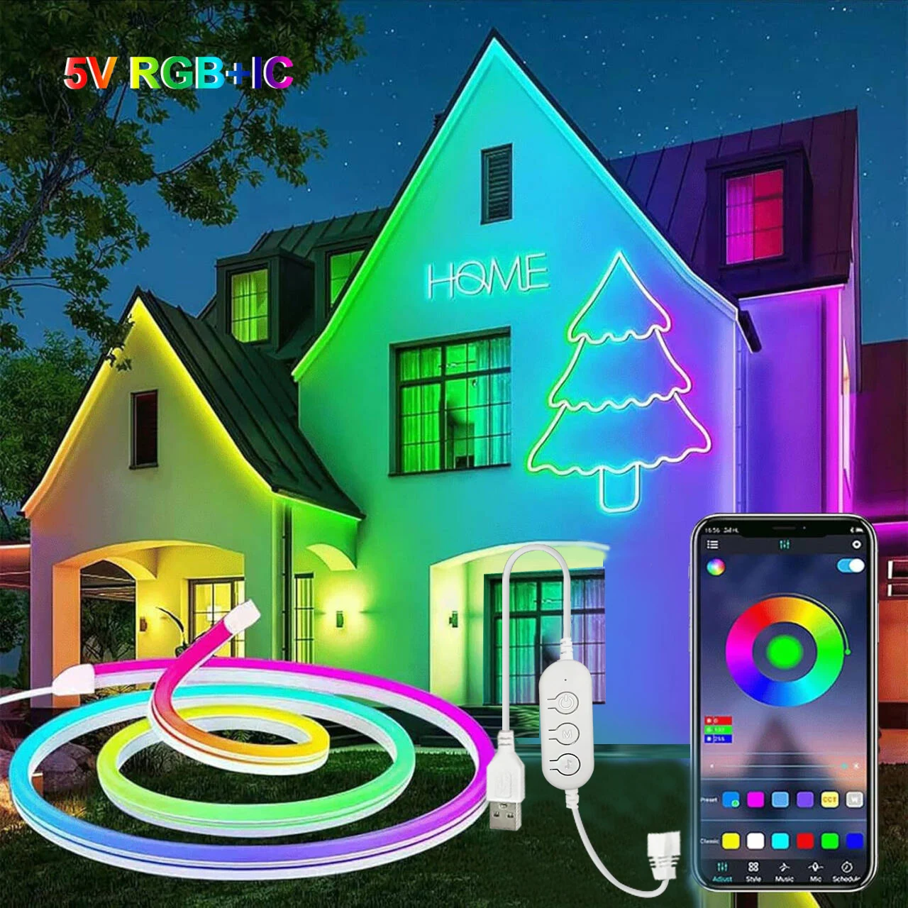5V USB RGBIC Neon LED Strip,1/2/3/4/5M IP65 RGBIC Neon lamp tape with Bluetooth App and Remote For DIY Neon Deocoration Lighting
5V USB RGBIC Neon LED Strip,1/2/3/4/5M IP65 RGBIC Neon lamp tape with Bluetooth App and Remote For DIY Neon Deocoration Lighting