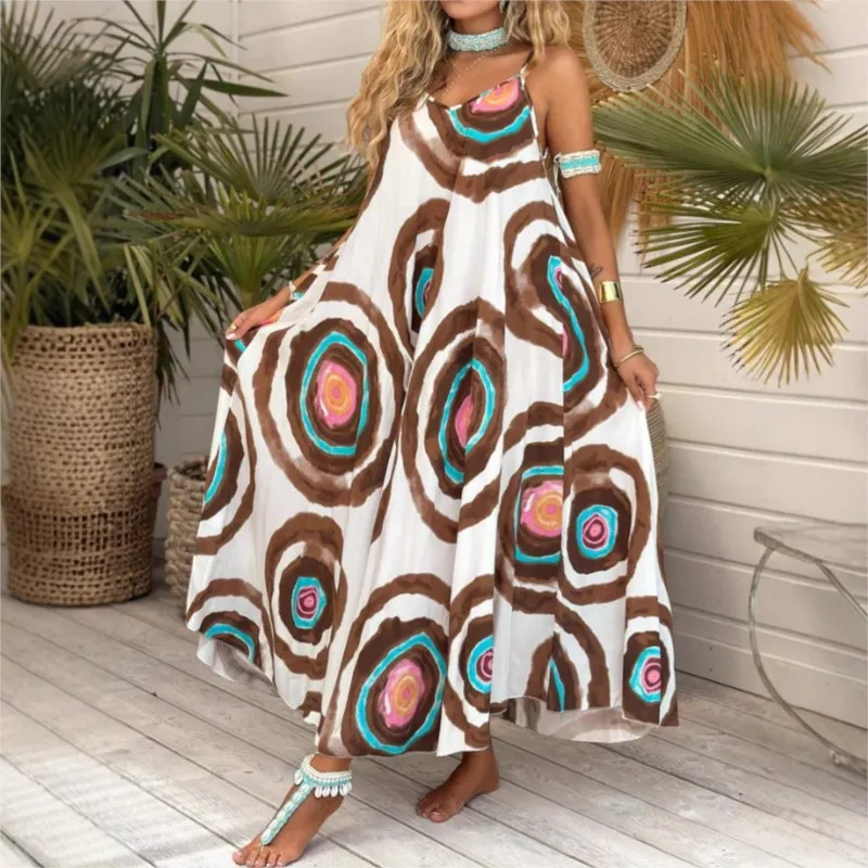 Summer Loose Casual Boho Dress Fashion Colorful Circle Prints Spaghetti Strape Big Swing Beach Holiday Long Dresses Robe Femme
Summer Loose Casual Boho Dress Fashion Colorful Circle Prints Spaghetti Strape Big Swing Beach Holiday Long Dresses Robe Femme