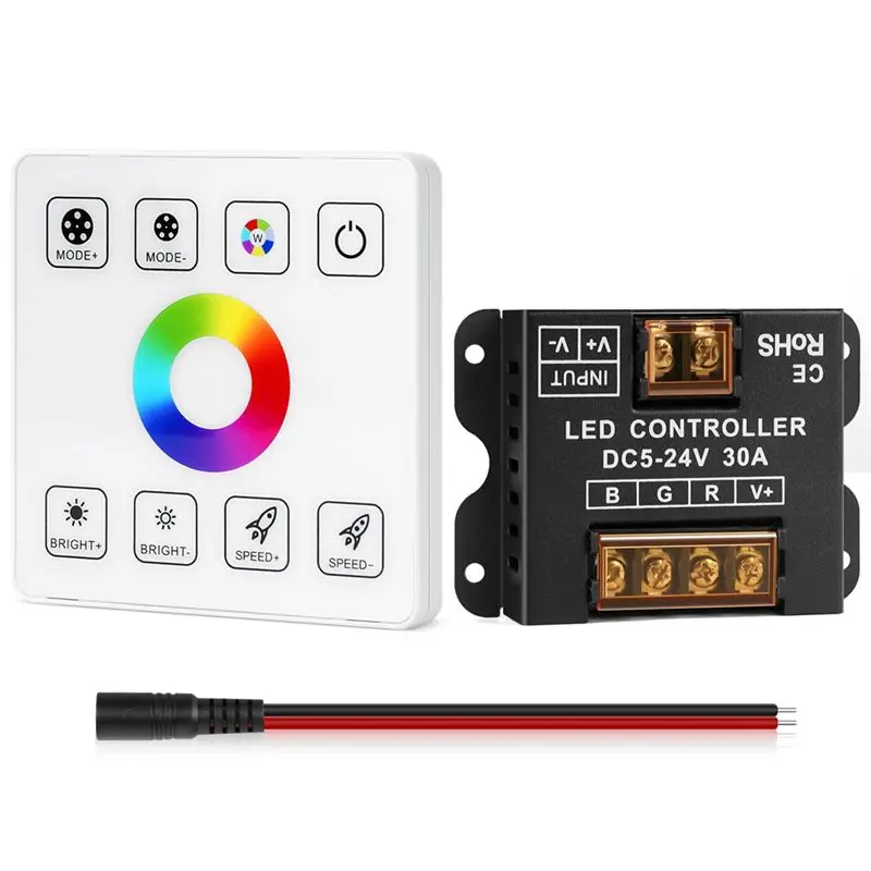 YLS-RF Touch Panel RGB LED Controller Kit, RGB LED Strip Lights Controller With RF Wireless Remote, For 5V 12V 24V 4-PIN
YLS-RF Touch Panel RGB LED Controller Kit, RGB LED Strip Lights Controller With RF Wireless Remote, For 5V 12V 24V 4-PIN