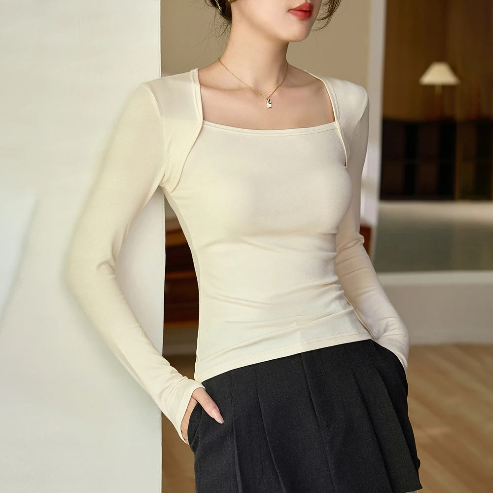 Women Autumn Winte Clothings Long Sleeve Tops for Women Elegant High elastical Women Slash collar blauses withSolid Color
Women Autumn Winte Clothings Long Sleeve Tops for Women Elegant High elastical Women Slash collar blauses withSolid Color