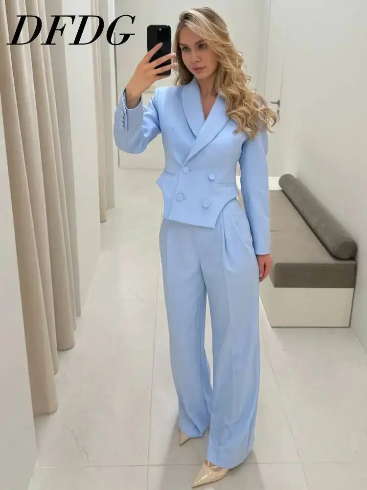 DFDG Women 2026 Spring Summer Two Piece Outfit Cropped Blazer High Waist Wide Leg Pants Double Breasted Elegant Office Suit
DFDG Women 2026 Spring Summer Two Piece Outfit Cropped Blazer High Waist Wide Leg Pants Double Breasted Elegant Office Suit