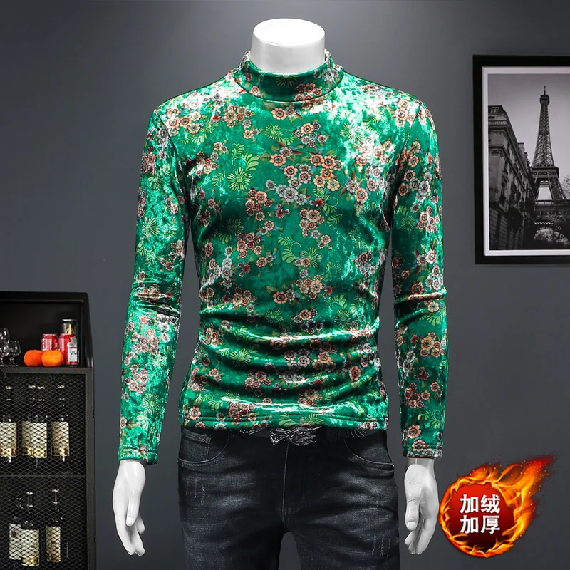 Green Casual T Shirt Men Long Sleeve Turtleneck Slim Fit Floral Winter Quality Velvet Thick Soft Comfortable Camisetas De Hombre
Green Casual T Shirt Men Long Sleeve Turtleneck Slim Fit Floral Winter Quality Velvet Thick Soft Comfortable Camisetas De Hombre