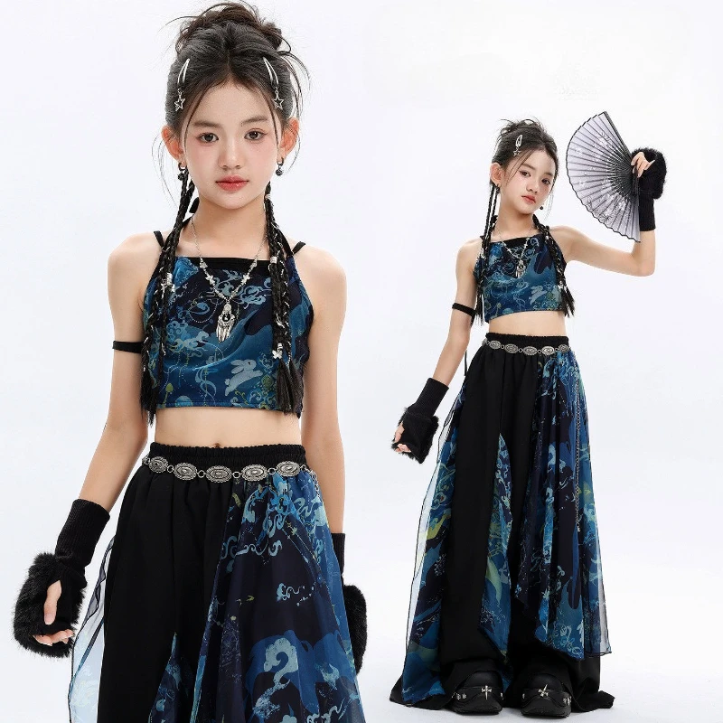 Girl Cool Jazz Dance Costume Chinese Style Hip Hop Clothing Print Vest Top Casual Wide Leg Pants Group Stage Performance Clothes
Girl Cool Jazz Dance Costume Chinese Style Hip Hop Clothing Print Vest Top Casual Wide Leg Pants Group Stage Performance Clothes