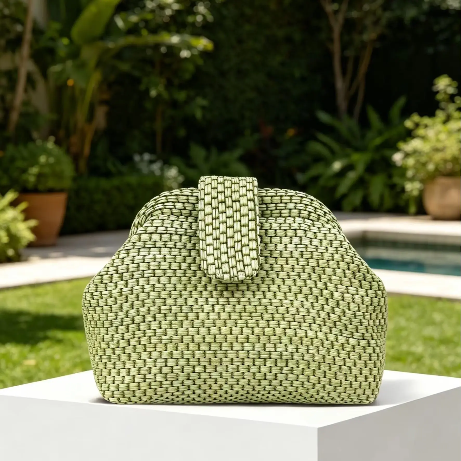 French-Style Light Luxury Hand-Woven Hard-Shell Light Green Clutch Bag, Vintage Imitation Straw Large-Capacity Evening Bag for Weddings and Parties (with a Small Internal Compartment for Coins and Change)
French-Style Light Luxury Hand-Woven Hard-Shell Light Green Clutch Bag, Vintage Imitation Straw Large-Capacity Evening Bag for Weddings and Parties (with a Small Internal Compartment for Coins and Change)