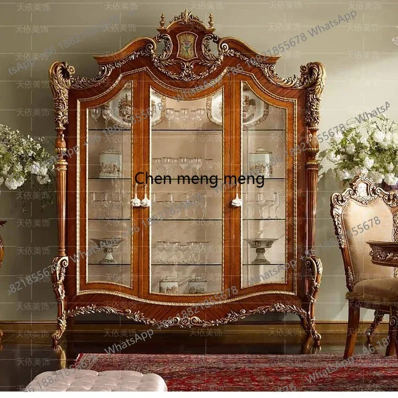 European style three-door solid wood carving retro living room collection display cabinet American tracing gold wine cabinet
European style three-door solid wood carving retro living room collection display cabinet American tracing gold wine cabinet