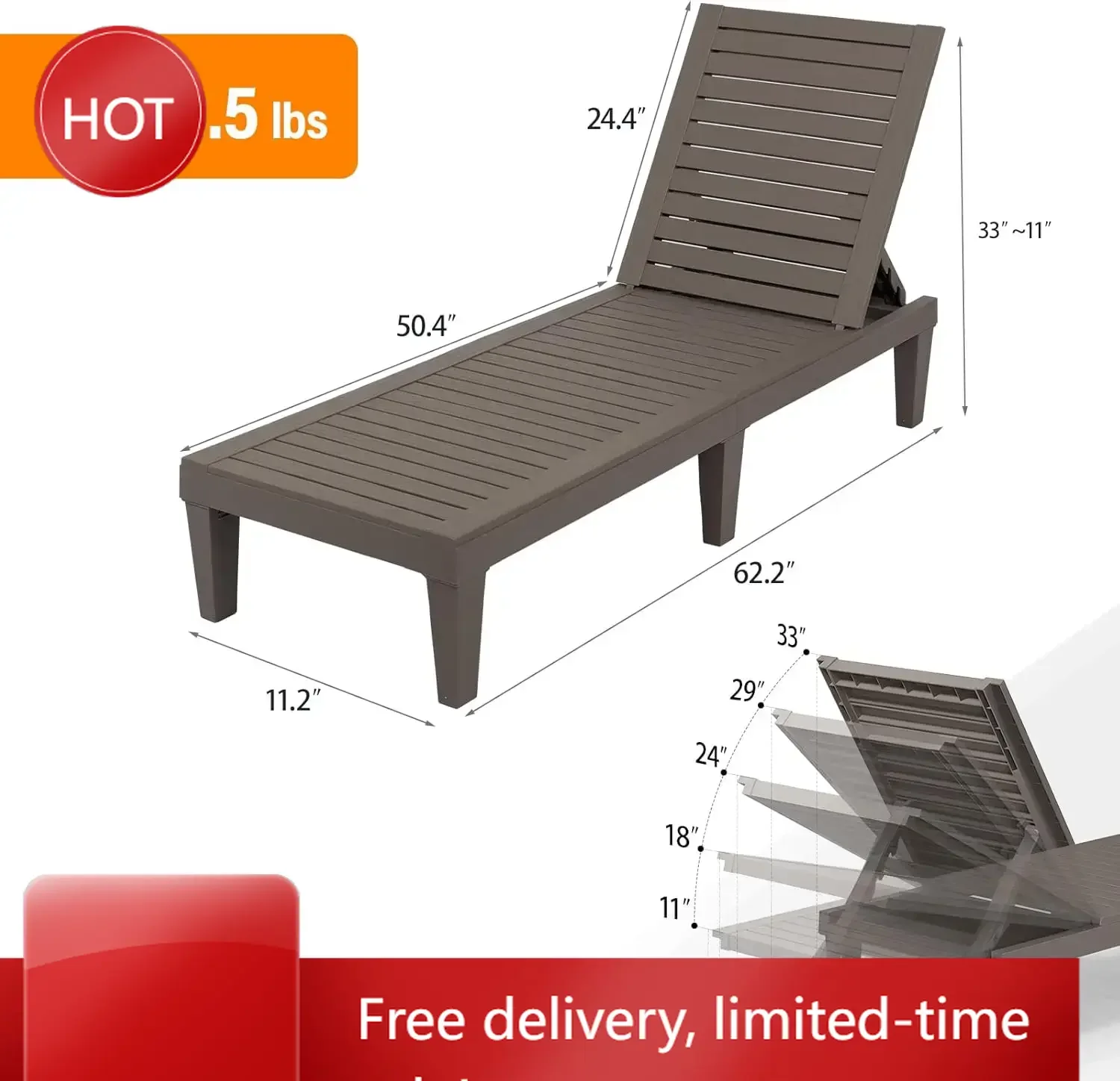 Outdoor Chaise Lounge Chair Set of 2, Waterproof Outdoor Lounge Chair with 5-Level Adjustable Backrest, Patio Chaise Lounges
Outdoor Chaise Lounge Chair Set of 2, Waterproof Outdoor Lounge Chair with 5-Level Adjustable Backrest, Patio Chaise Lounges