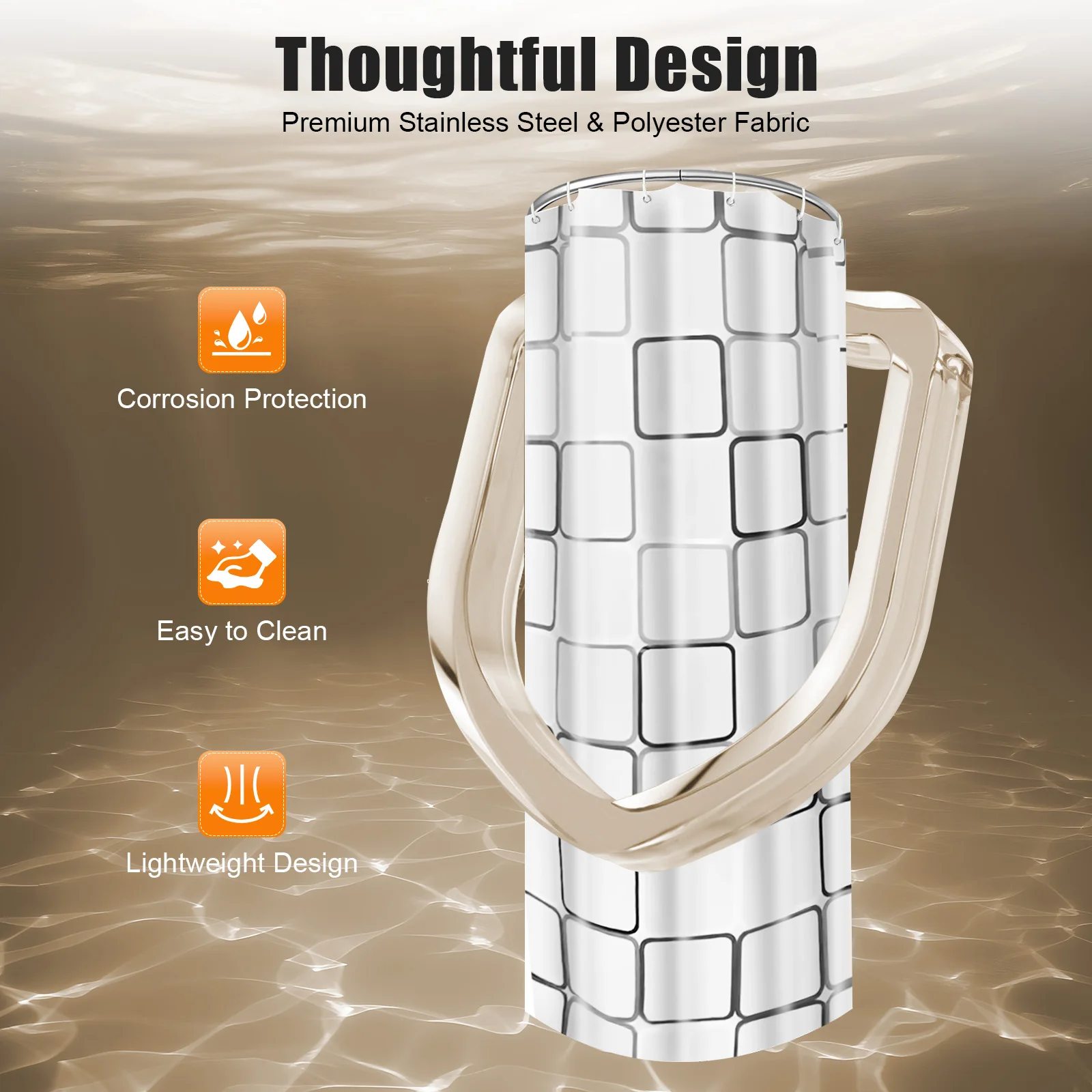 Душевая штанга без сверления, из нержавеющей стали, регулируемая 90-130 см, U-образная, с полиэстеровой занавеской, нагрузка до 20 кг, для влажных помещений
Душевая штанга без сверления, из нержавеющей стали, регулируемая 90-130 см, U-образная, с полиэстеровой занавеской, нагрузка до 20 кг, для влажных помещений