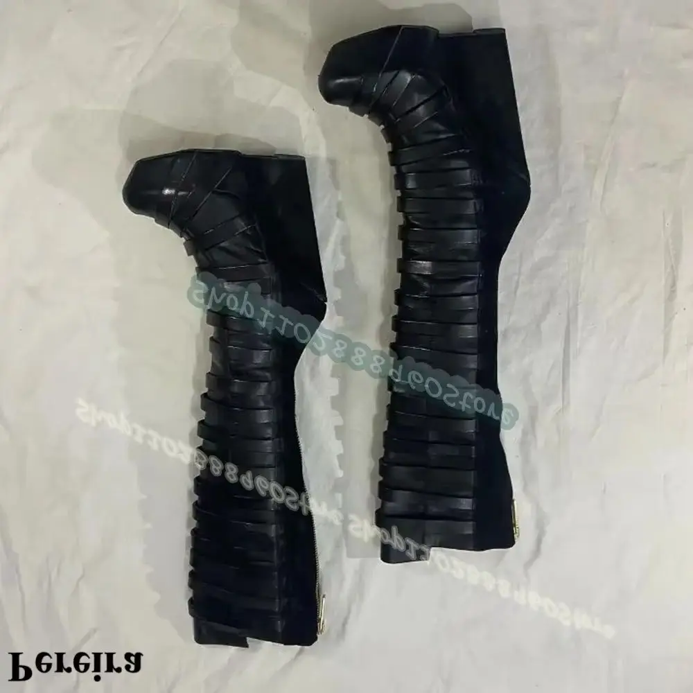 Knee High Black Flock Leather Splicing Platform Boots Wedges High Heel Shoes For Women Back Zipper Round Toe Stylish Women Boots
Knee High Black Flock Leather Splicing Platform Boots Wedges High Heel Shoes For Women Back Zipper Round Toe Stylish Women Boots