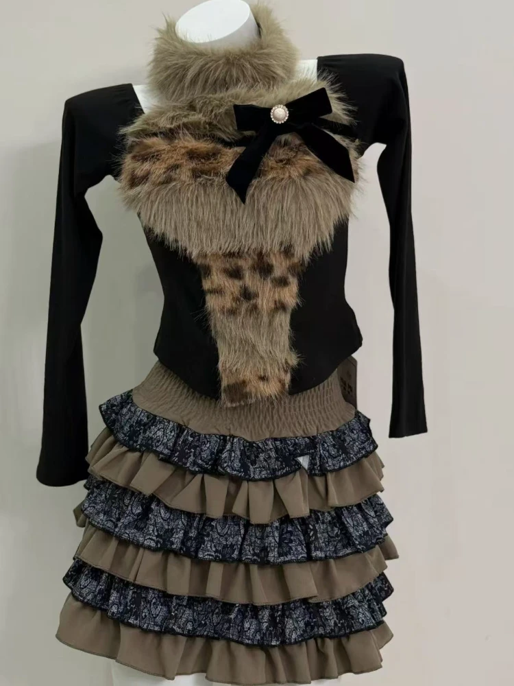 New Gothic Leopard Retro 2 Piece Set Women Print Stitching Tops + Mini Cake Skirt Fashion Pure Wind Y2k Vintage Autumn Outfits
New Gothic Leopard Retro 2 Piece Set Women Print Stitching Tops + Mini Cake Skirt Fashion Pure Wind Y2k Vintage Autumn Outfits