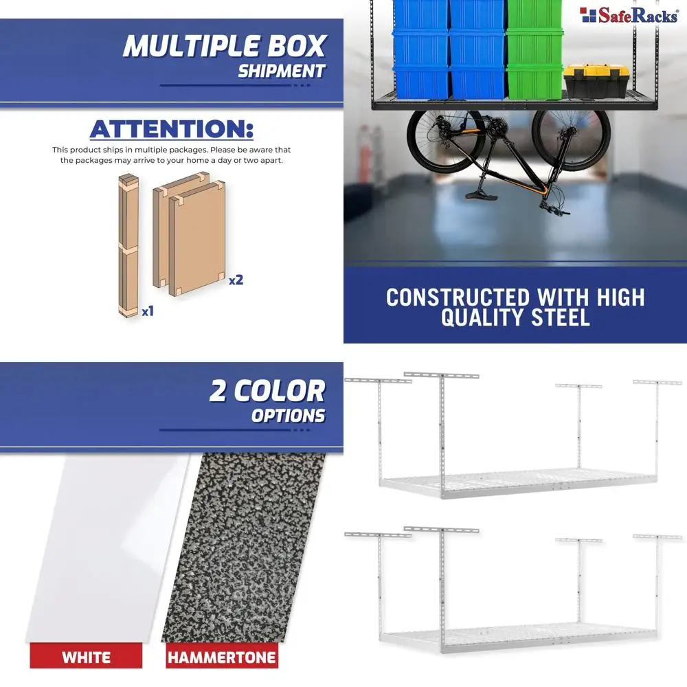 Overhead Garage Storage Racks, 600 lb Capacity, Adjustable Ceiling Mount, 4x8 White, 24-45 (2 Pack)
Overhead Garage Storage Racks, 600 lb Capacity, Adjustable Ceiling Mount, 4x8 White, 24-45 (2 Pack)