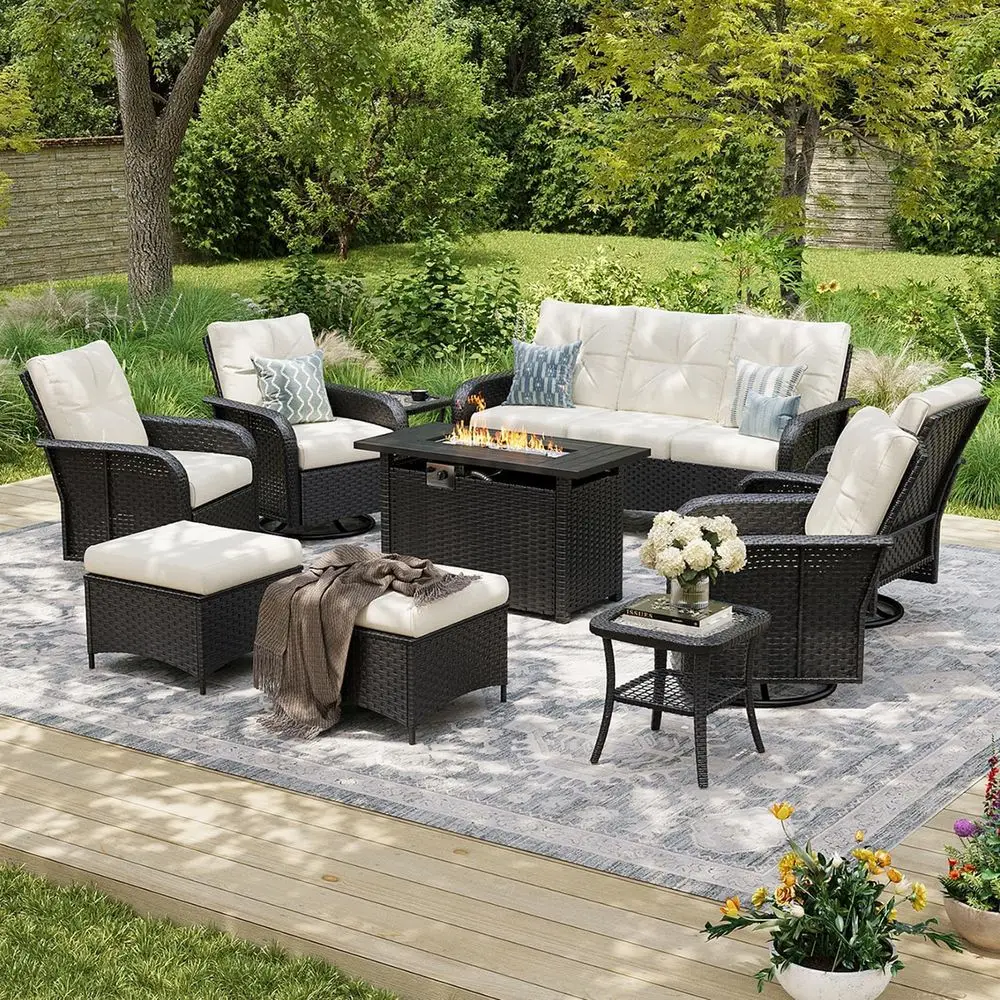 12-Piece Outdoor Patio Furniture Set with 44 Fire Pit Table, Luxury 360° Swivel Chairs, Ideal for Backyard, Poolside, and Garden
12-Piece Outdoor Patio Furniture Set with 44 Fire Pit Table, Luxury 360° Swivel Chairs, Ideal for Backyard, Poolside, and Garden