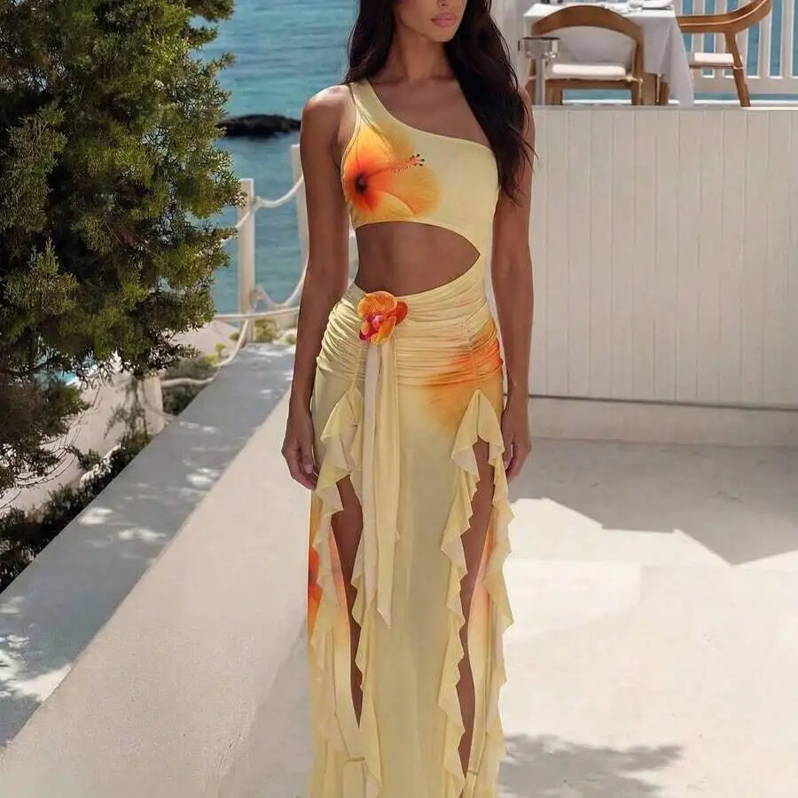 Women Floral Print One Shoulder Crop Top With Asymmetric Ruffled Skirt Set Summer Beach Outfit
Women Floral Print One Shoulder Crop Top With Asymmetric Ruffled Skirt Set Summer Beach Outfit