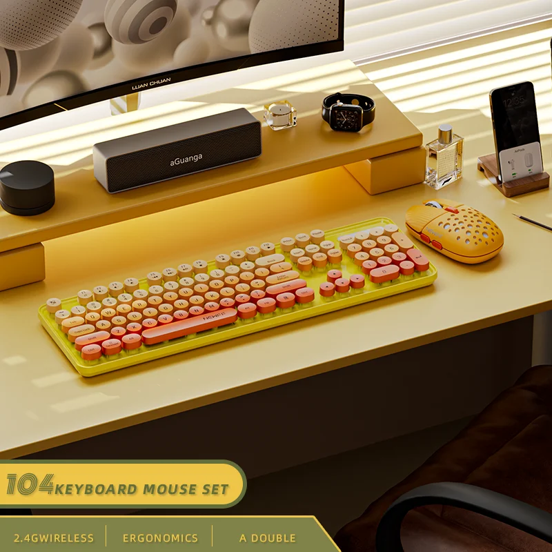 Ergonomic 2.4G Wireless Keyboard 104 Keys Retro Round Keycap Keyboard Multimedia Function Keyboard for Pc/Laptop/Desktop
Ergonomic 2.4G Wireless Keyboard 104 Keys Retro Round Keycap Keyboard Multimedia Function Keyboard for Pc/Laptop/Desktop