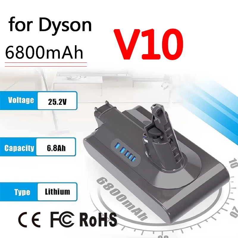 6800mAh Replacement for Dyson V10 Battery 25.2v SV12 V10 Absolute Animal Motorhead Handheld Vacuum Cleaner Lithium Battery
6800mAh Replacement for Dyson V10 Battery 25.2v SV12 V10 Absolute Animal Motorhead Handheld Vacuum Cleaner Lithium Battery