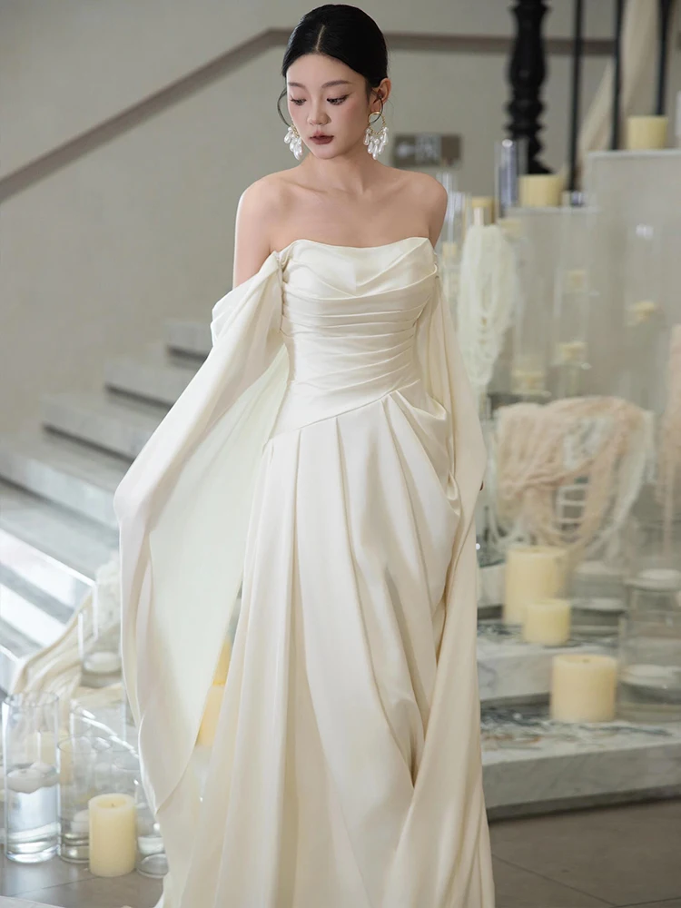 Ele Satin Wedding Dr One oulder Bridal Gown White Draped Floor Length Gown for Hotel Indoor Wedding Ceremony
Ele Satin Wedding Dr One oulder Bridal Gown White Draped Floor Length Gown for Hotel Indoor Wedding Ceremony