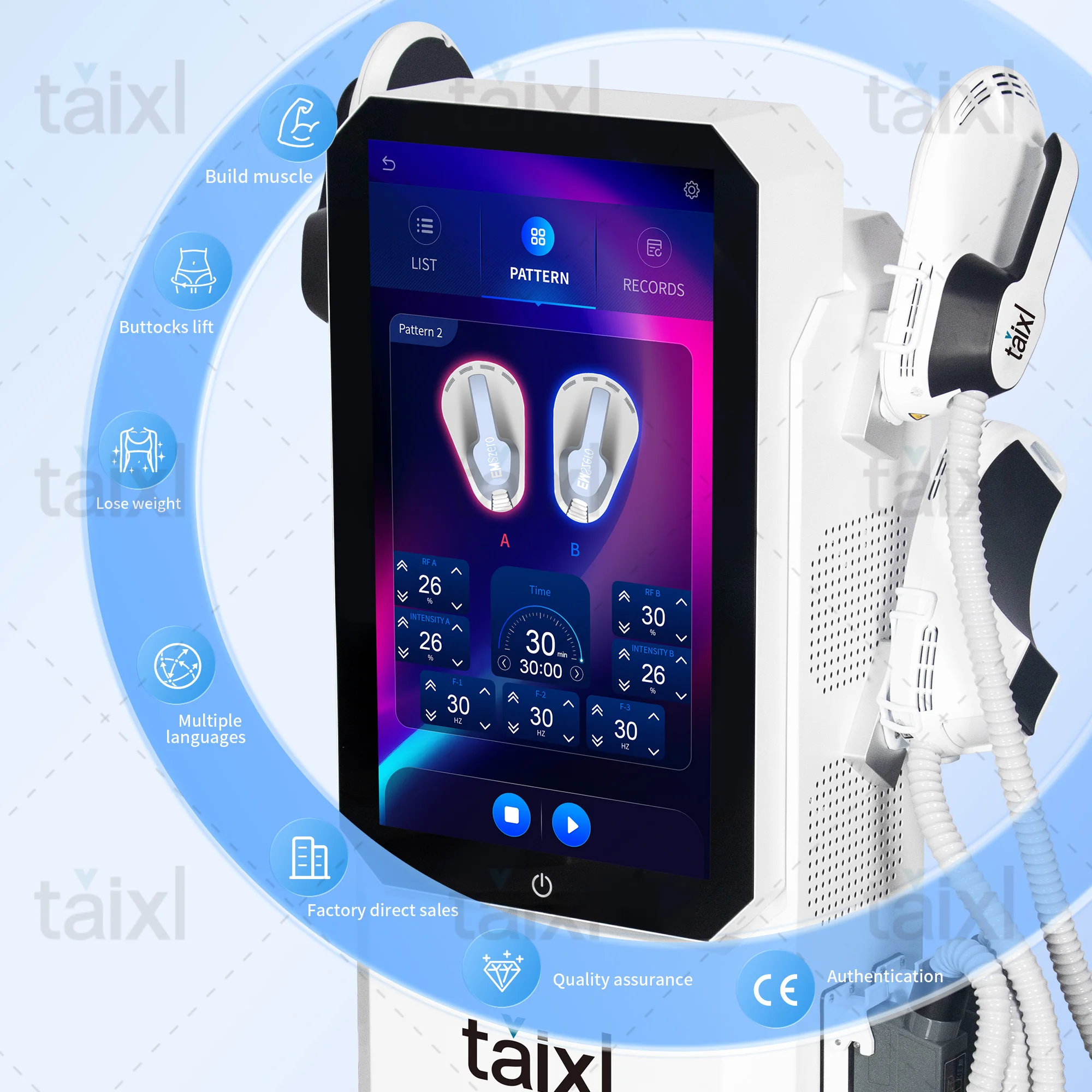 Taixl Neo Body Sculpting Machine Shaping 6500W 200hz Radio Frequency RF Muscle Stimulator Device
Taixl Neo Body Sculpting Machine Shaping 6500W 200hz Radio Frequency RF Muscle Stimulator Device